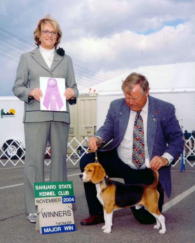 This is Cooper pictured at Sahuaro State Kennel Club November 21, 2004.  The judge awarding Cooper a 4 point major is Mrs. Keke Kahn.  Cooper is handled by Ric Plaut.